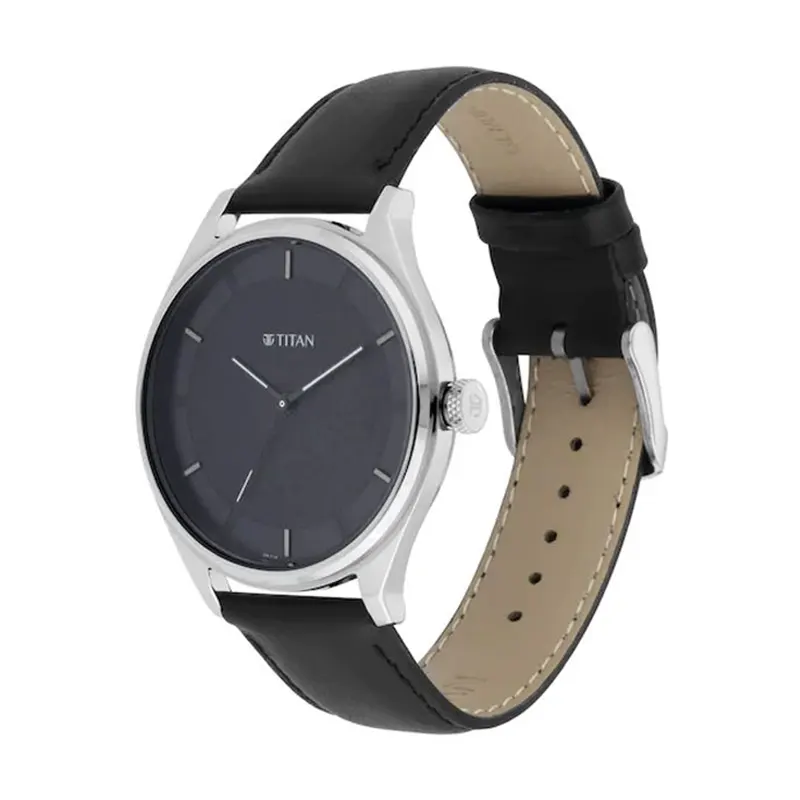 Titan Minimalist Zen Sleek Leather Strap Black Dial Men's Watch- 1802SL11